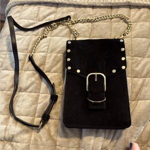 Rebecca MINKOFF black suede and gold hardware  cross body with credit card slots